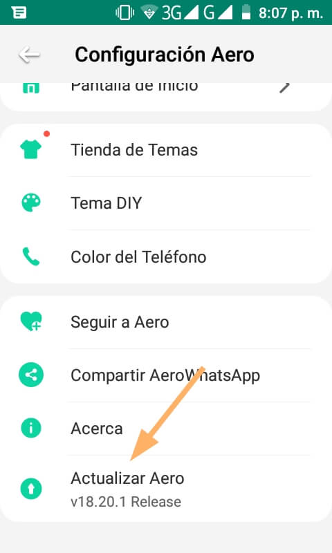 Pulsa en actualizar WhatsApp Aero