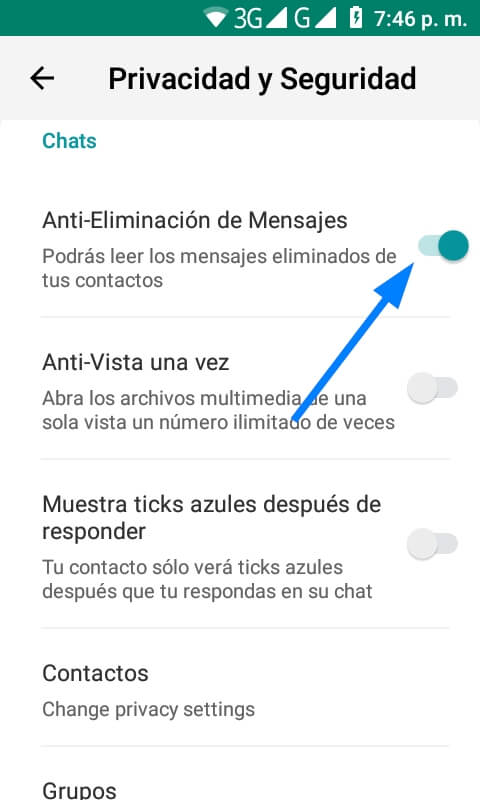 Activa la opción para ver mensajes eliminados en GB WhatsApp