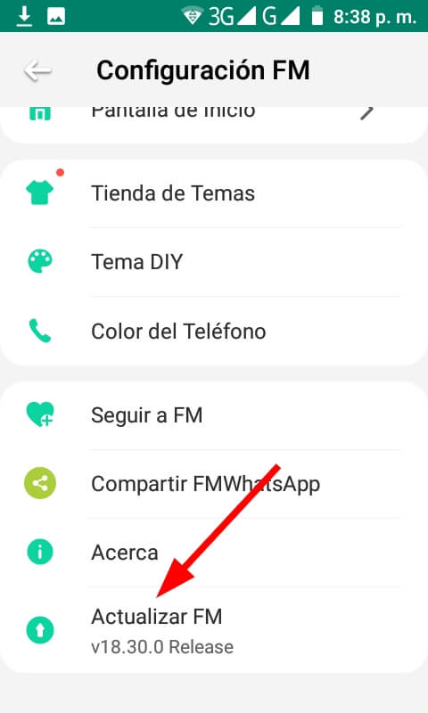 Pulsa en Actualizar FM WhatsApp