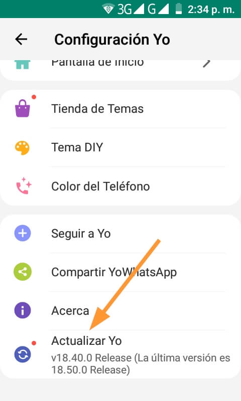 Pulsa en Actualizar YOWhatsApp