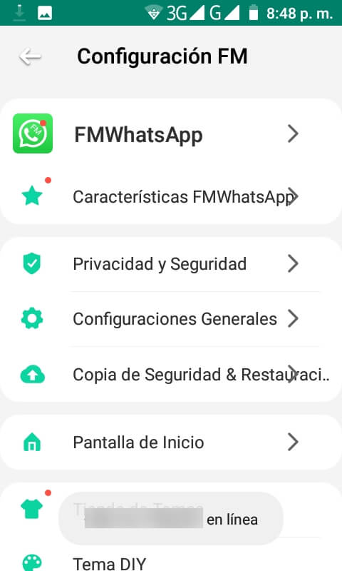 Opciones de Configuración de FMWhatsApp