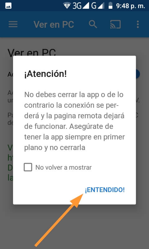 Mensaje de advertencia sobre no cerrar la app